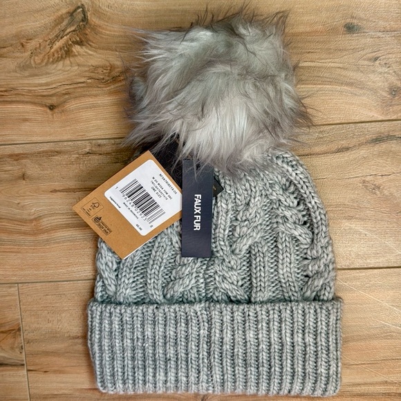 New!🍁The North Face Women's Oh Mega Fur Pom Beanie Light Grey Heather - Picture 3 of 6